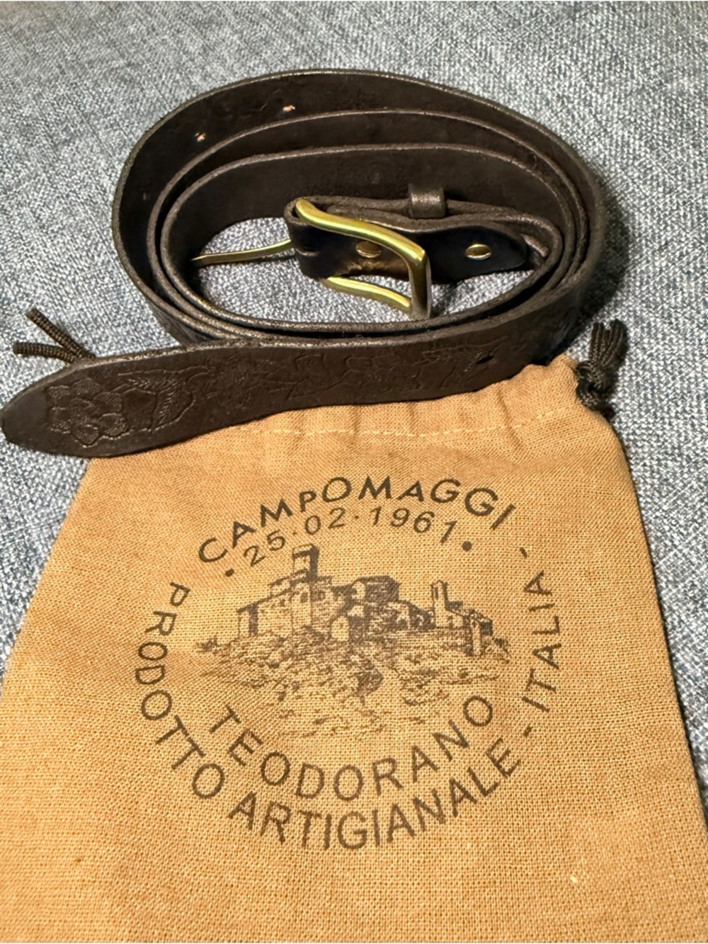 Campomaggi black Leather Belt with Brass Buckle